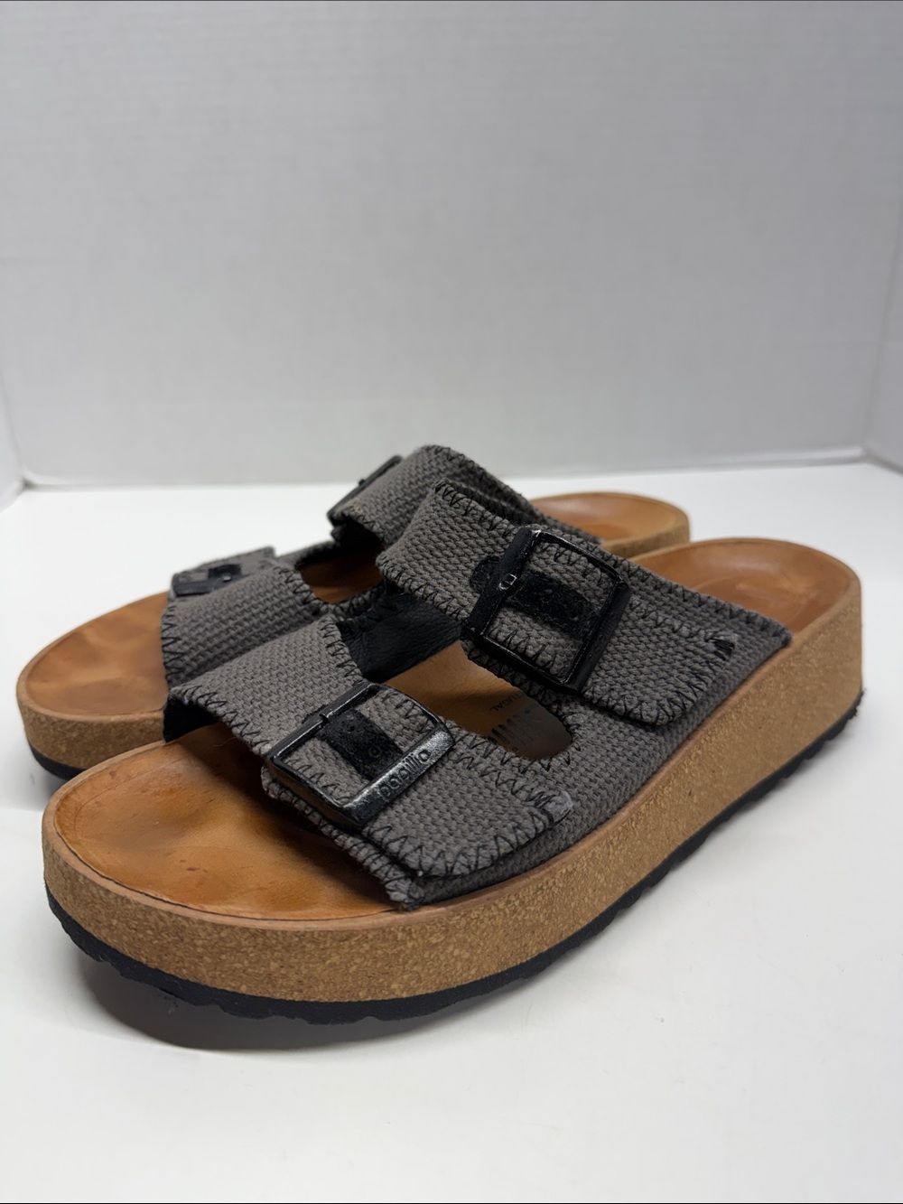 Papillio Birkenstock Gabriela Platform Sandals Shoes Open Toe Canvas Gray Size 7